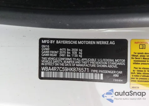 2017 BMW 430I из США, поврежденный, VIN WBA4R7C59HK876571